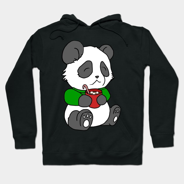 Christmas Panda Enjoying Hot Cocoa Hoodie by Elizabeths-Arts